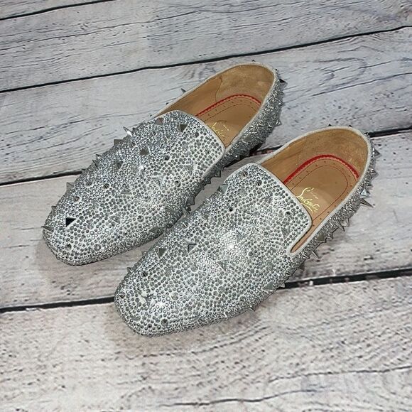 Spiked Silver Christian Louboutin Suede Burma Potpourri Dandy Smoking Shoe 41 - Picture 5 of 14